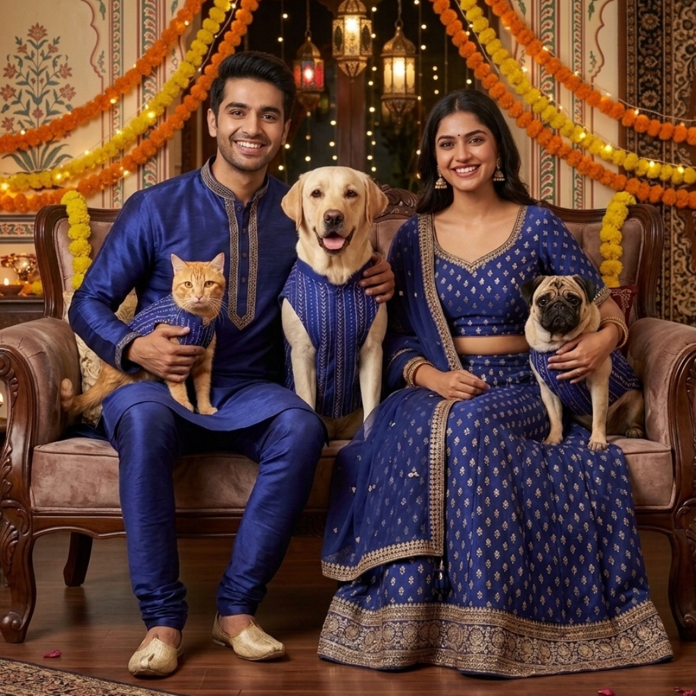 Skatrs Maharaja Handcrafted Sherwani for Dogs and Cats (Sapphire Blue) image 2