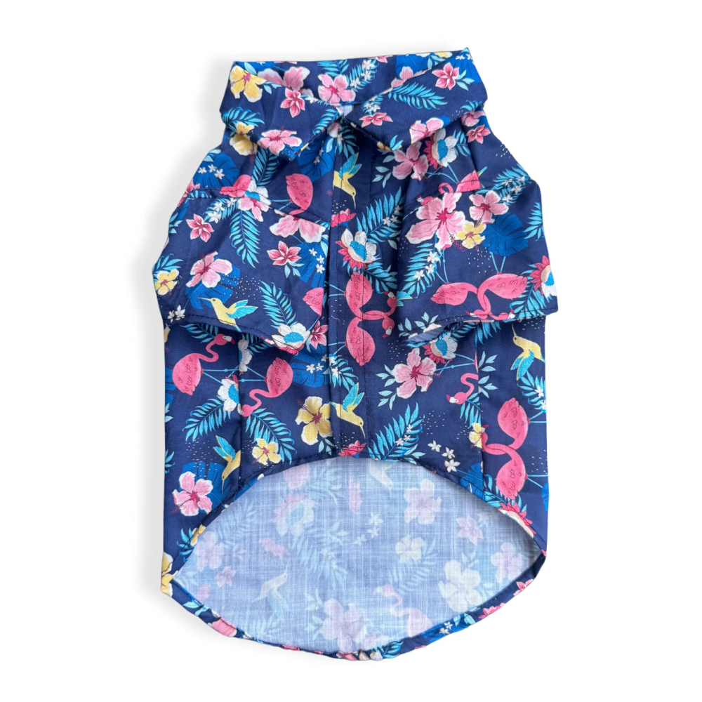 Pawgypets Hawaiian Flamingo Shirt for Dogs (Navy Blue) image 5