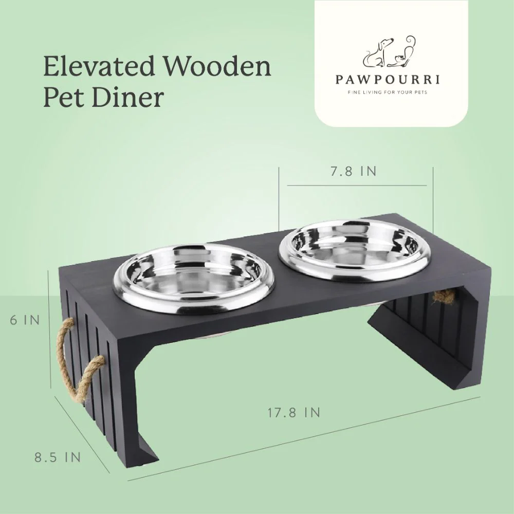 Pawpourri Elevated Wooden Diner for Dogs and Cats (Wooden Grey) image 2