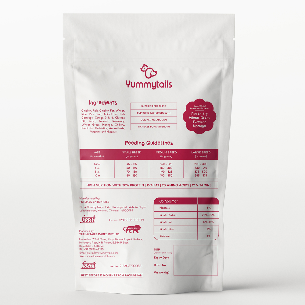 Yummytails Super Premium Mother and Puppy Dry Food | Chicken & Fish Flavor | Corn and Soya Free Formula image 10