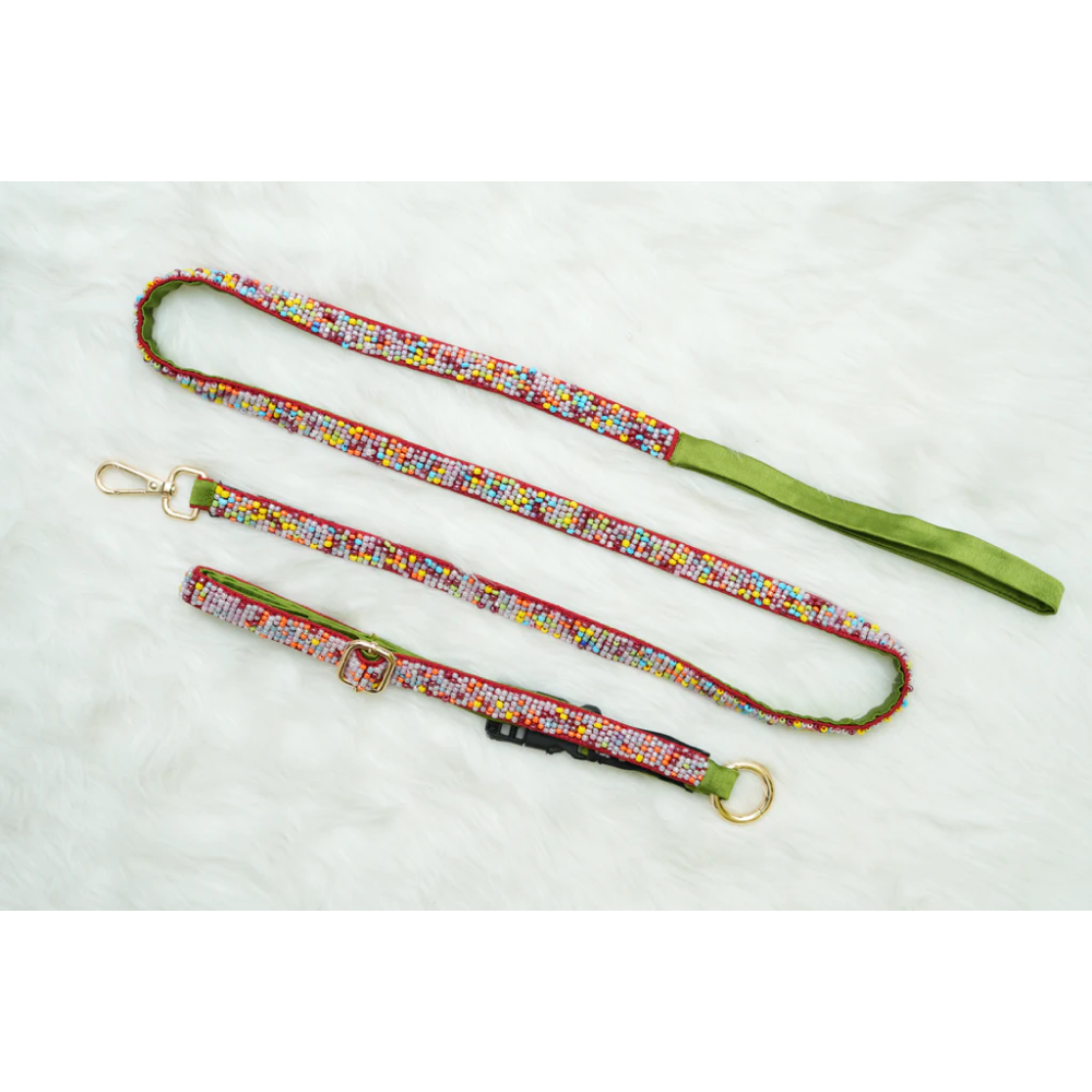 Floof & Co Sprinkles Leash & Collar (Green / Red) image 4