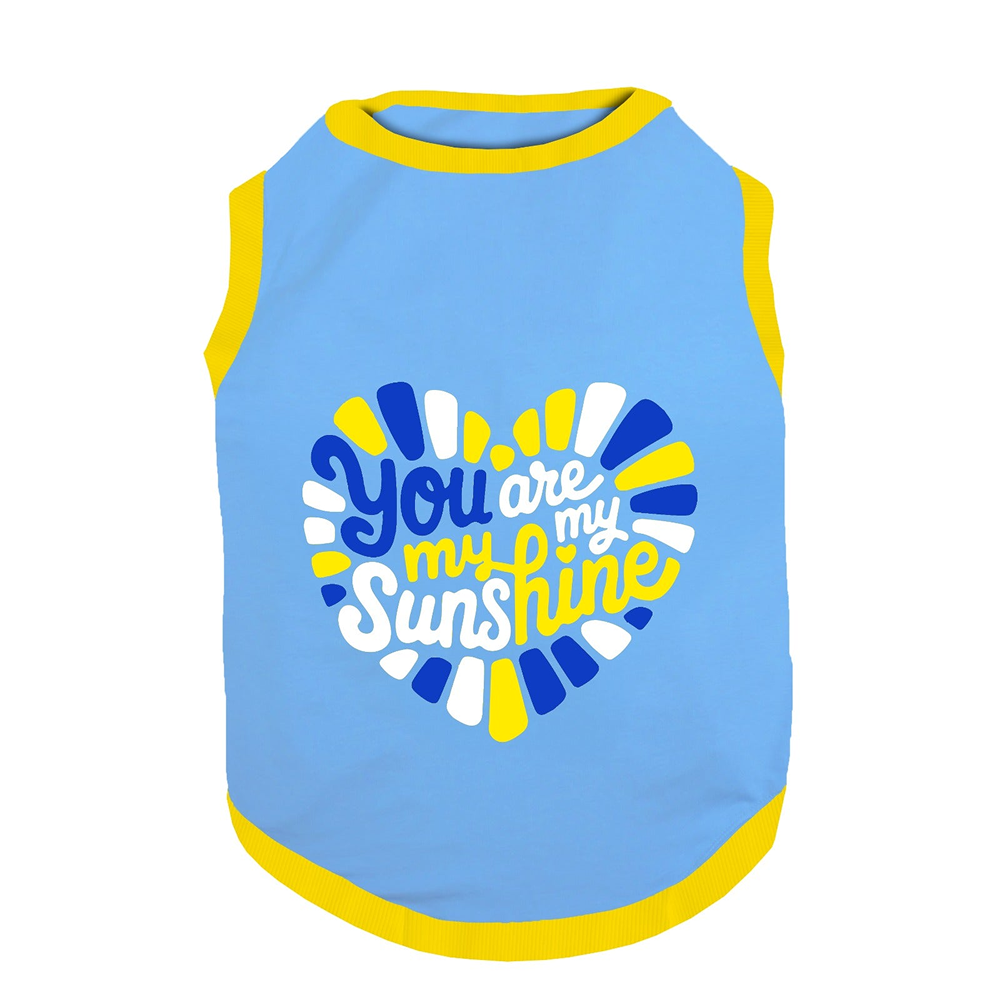 PawsIndia You Are My Sunshine Printed with Ribbed Sleeves TShirt for Cats (Blue)