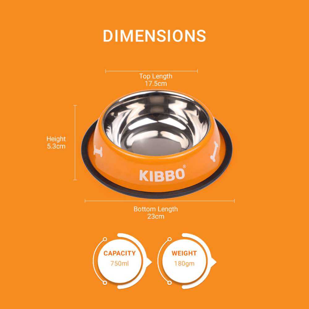 Kibbo Anti Skid Stainless Steel Plain Bowls for Dogs and Cats (Orange, Green, Blue) image 4