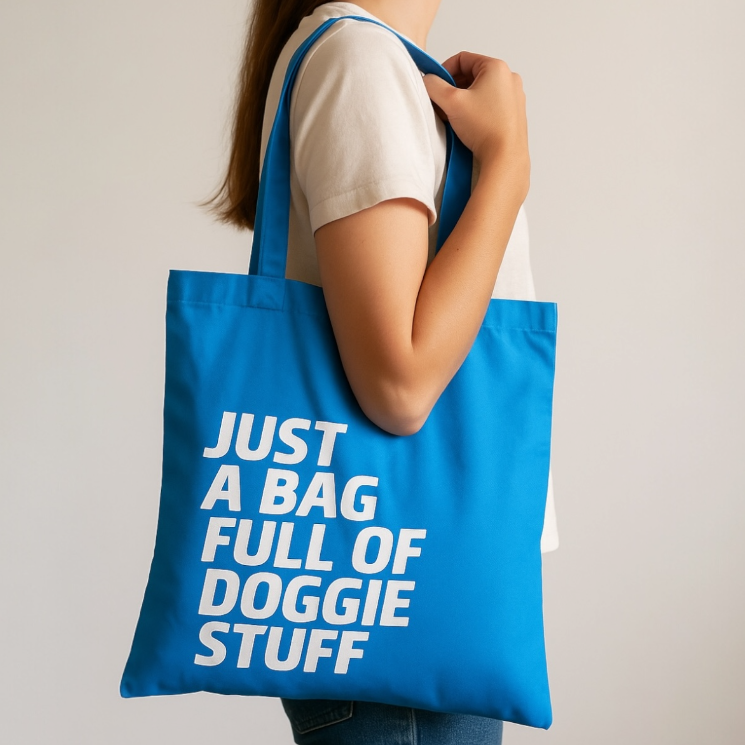 Talking Dog Club Just a Bag Full of Doggie Stuff Carry All Tote Bag for Women (Blue) image 1