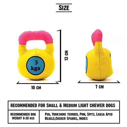 Goofy Tails Gym Series Kettlebell Plush Toy for Dogs | For Soft Chewers (Yellow) image 3