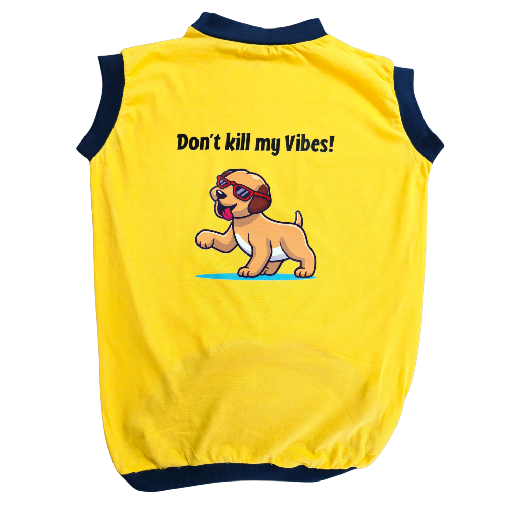 Cheeku Don't Kill My Vibes Graphic Cotton T Shirt for Dogs and Cats (Primerose Yellow) image 2