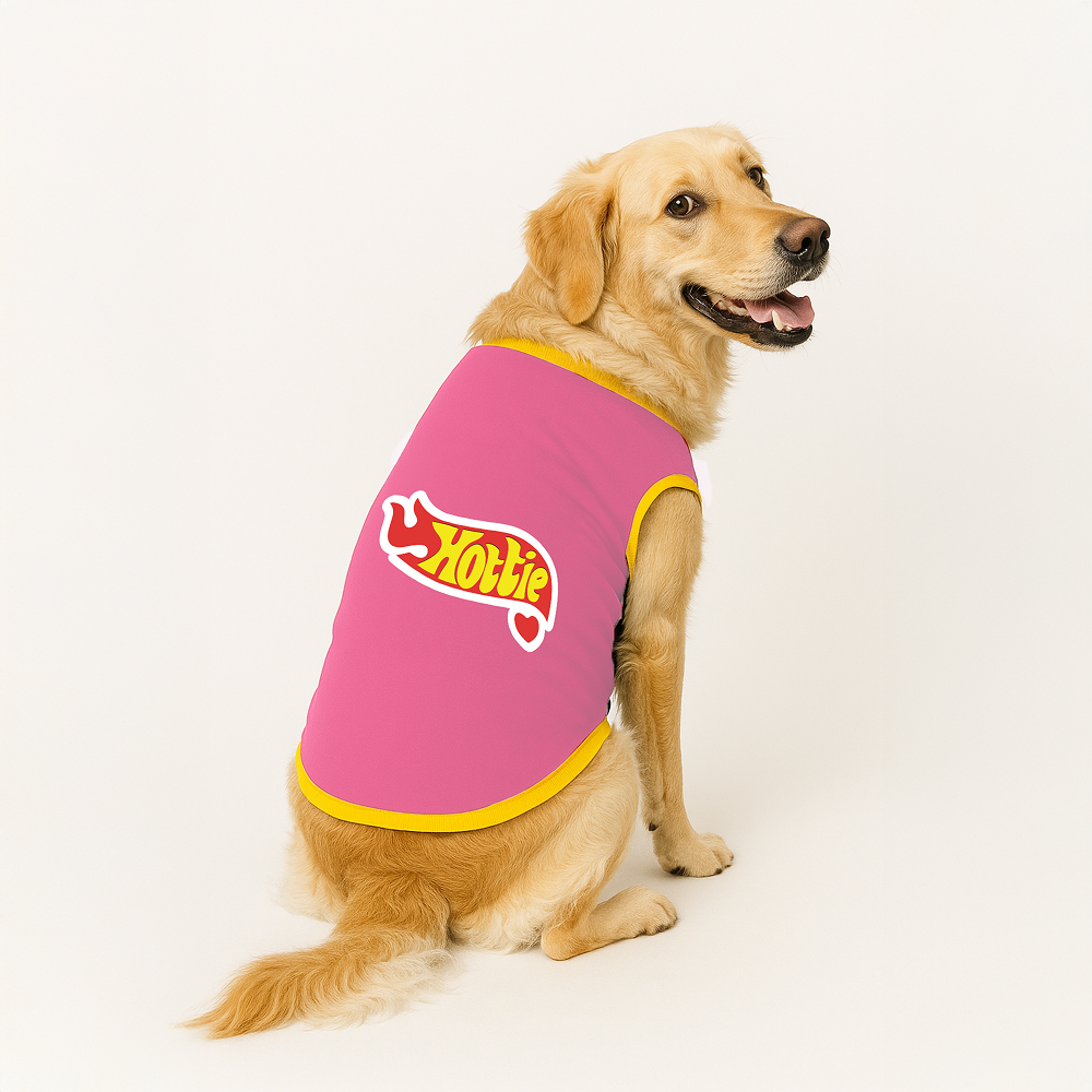 PawsIndia Hottie Printed with Ribbed Sleeves TShirt for Dogs (Pink)