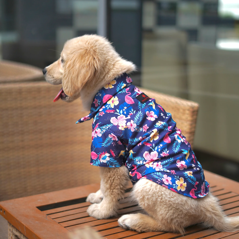 Pawgypets Hawaiian Flamingo Shirt for Dogs (Navy Blue) image 2