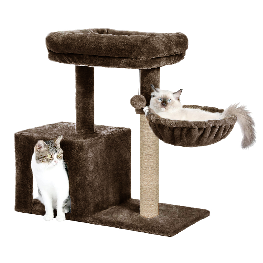 Furrlovers Multilevel Activity Tower with Plush Hammock and Perch Seats for Cats (Brown)