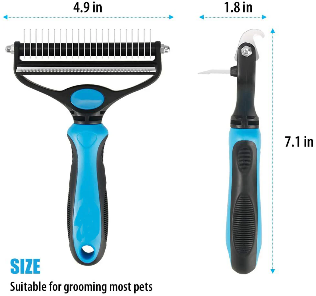 QPets 2 in 1 Deshedding and Dematting Tool for Dogs (Grey) image 2