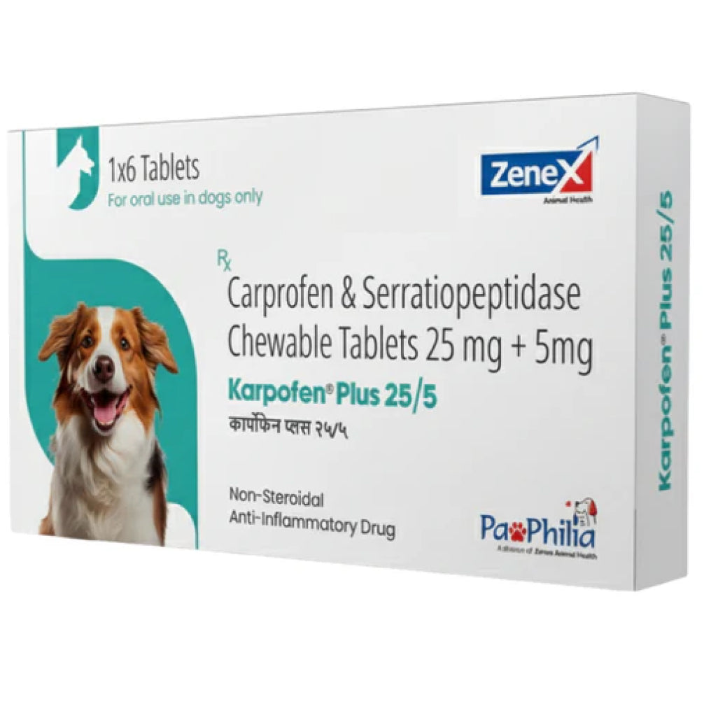 Zenex Karpofen Plus 25/5mg Tablets (Carprofen & Serratiopeptidase) for Dogs