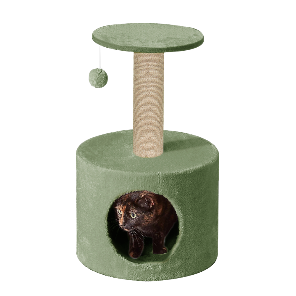 Furrlovers Plush Fur Cat Tree Condo with Jute Rope & Hanging Ball (Green)