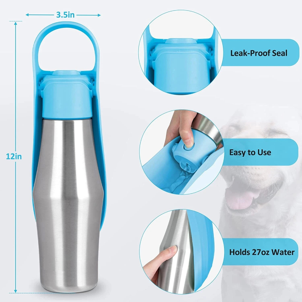 Talking Dog Club Stainless Steel Travel Water Bottle for Dogs (Sliver/Grey) image 4