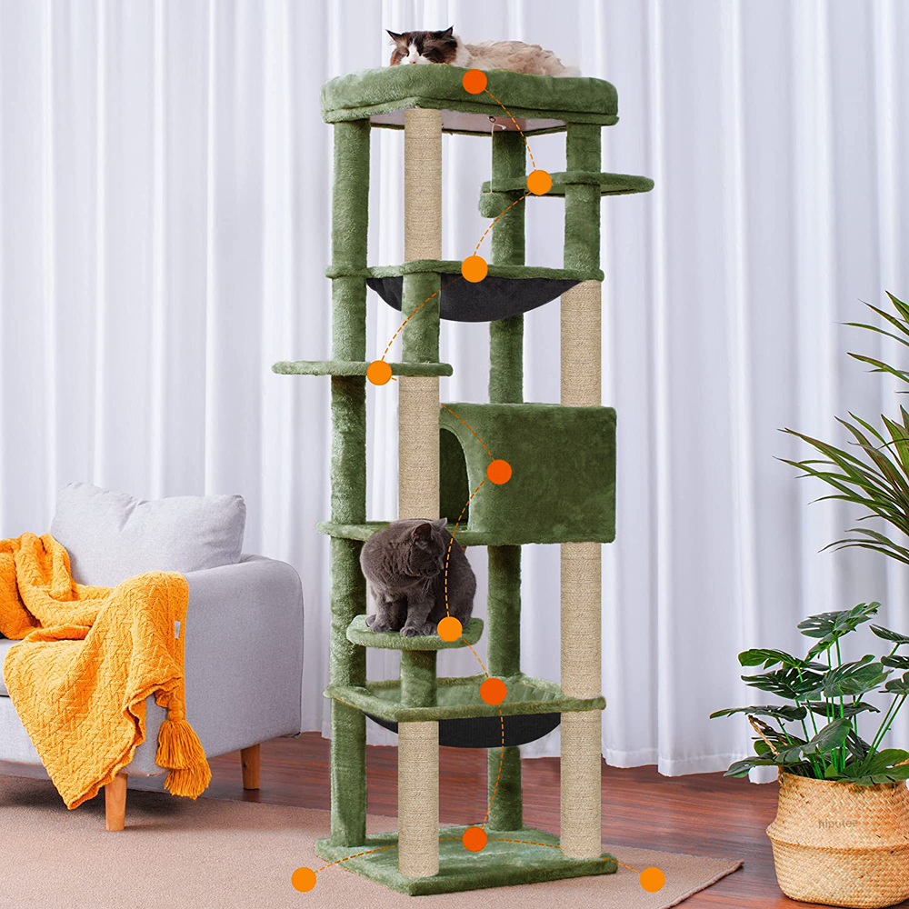 Furrlovers Multilevel Cat Climbing Tower with Top Bed and Multiple Seats (Green) image 2