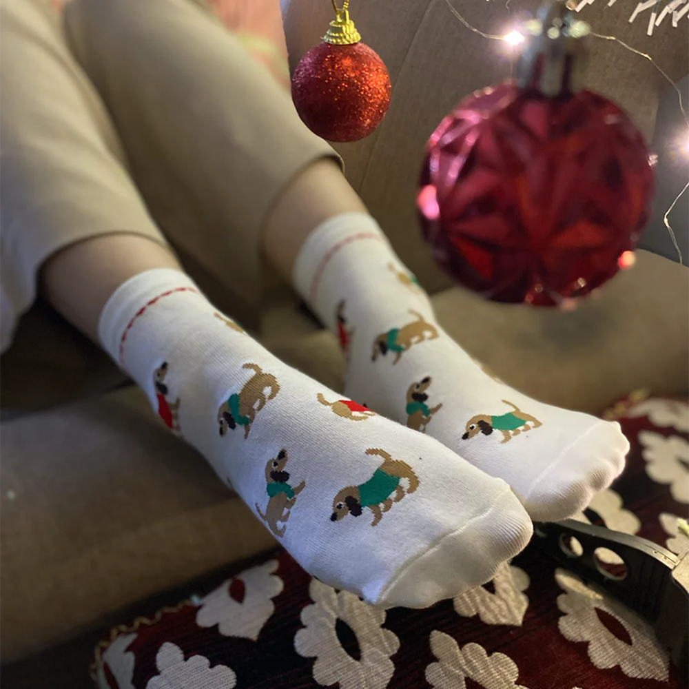 thePack Dog Themed Ankle Length Socks (Cream) image 3