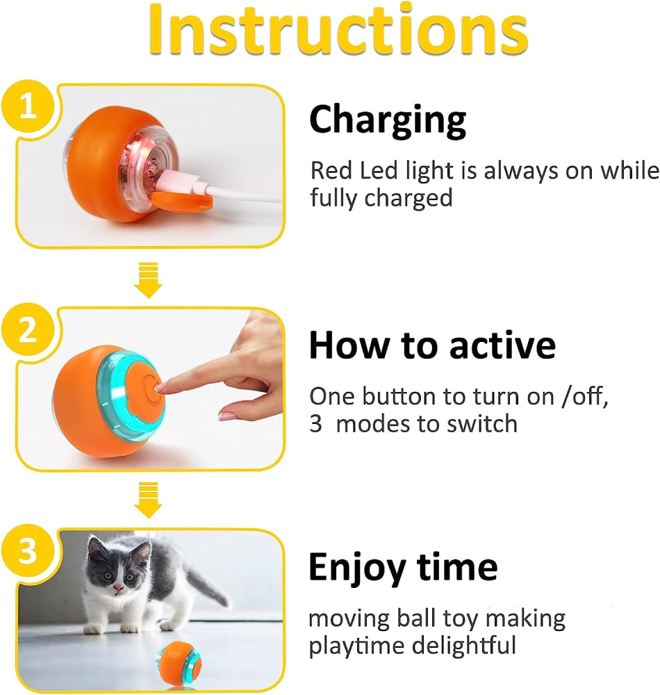 Goofy Tails Smart Interactive Ball Toy for Cats (Orange) image 2