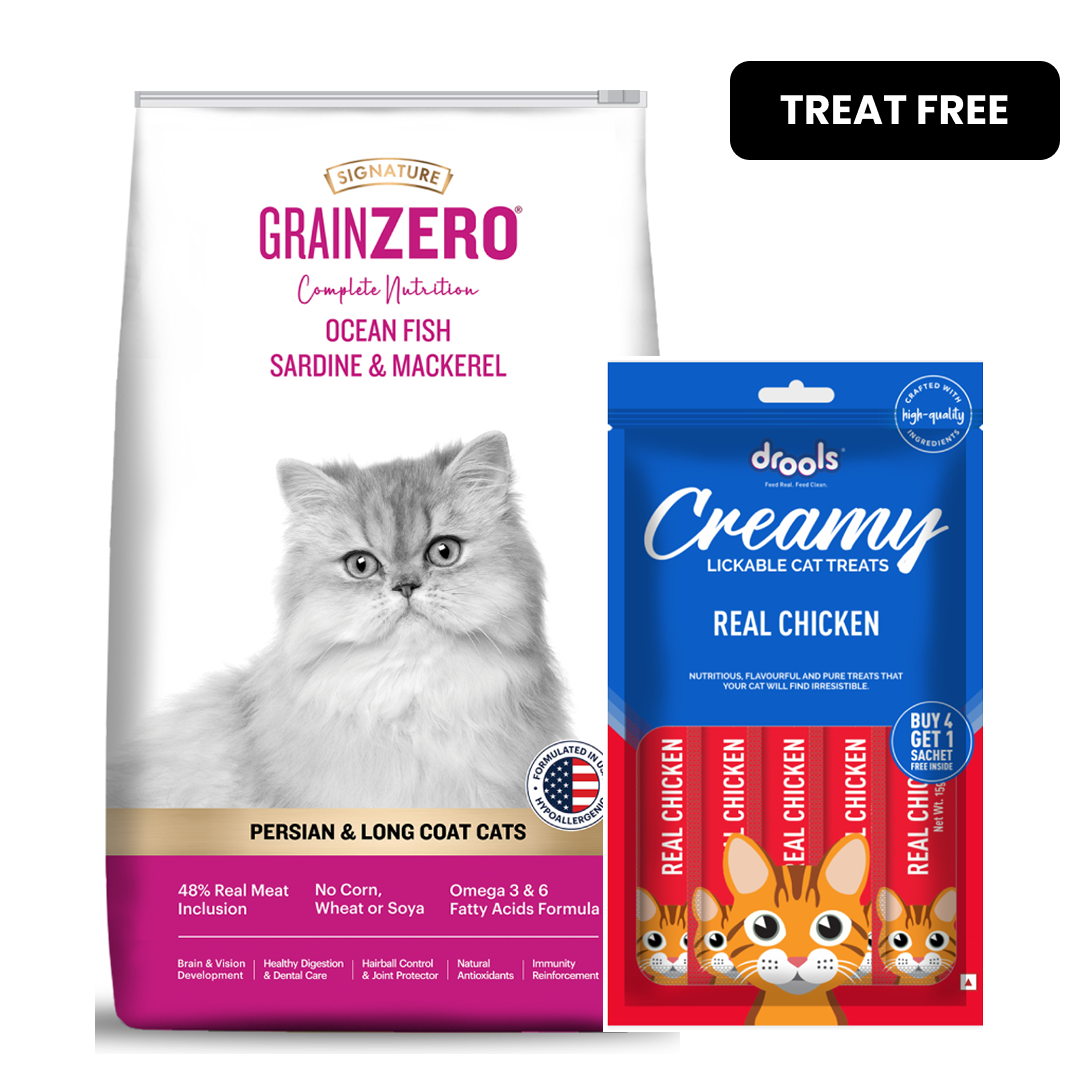 Signature Grain Zero Ocean Fish, Sardine and Mackerel Long Coat & Persian Adult Cat Dry Food image 2