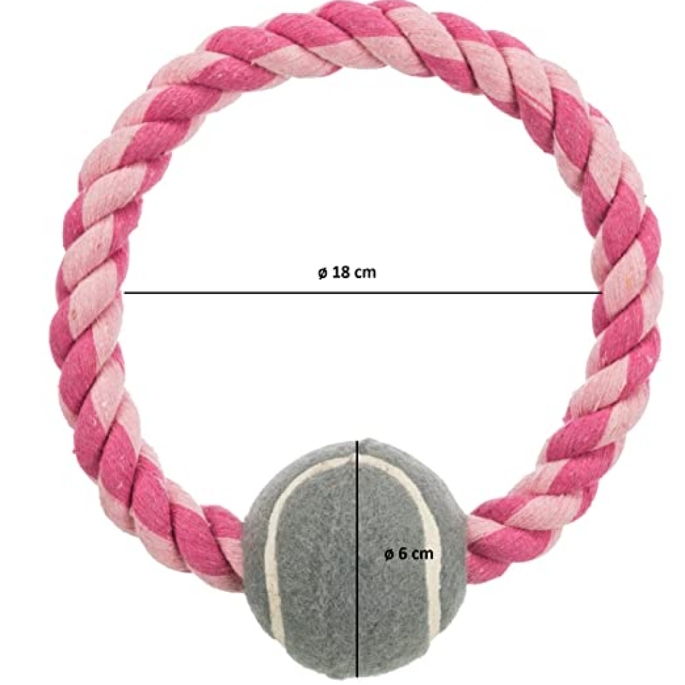 Trixie Rope Ring with Tennis Ball Toy for Dogs (Pink) | For Medium Chewers image 5