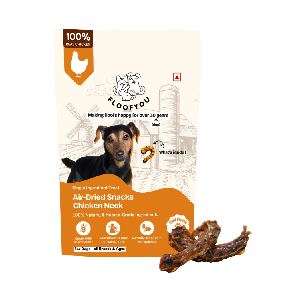 Floofyou Air Dried Chicken Neck Crunchy Dental Chew Dog Treats