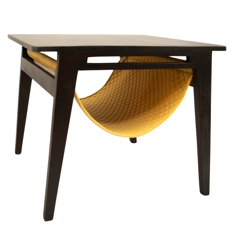 FurryLiving Lola Side Table with Perch Fabric for Cats (Dark Brown/Yellow) image 3