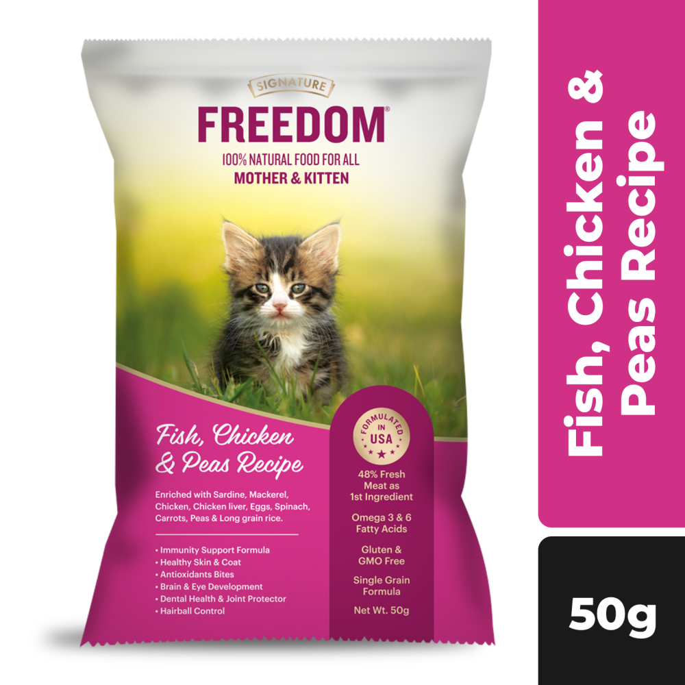 Signature Freedom Fish, Chicken and Peas Recipe Kitten Dry Cat Food (50g)