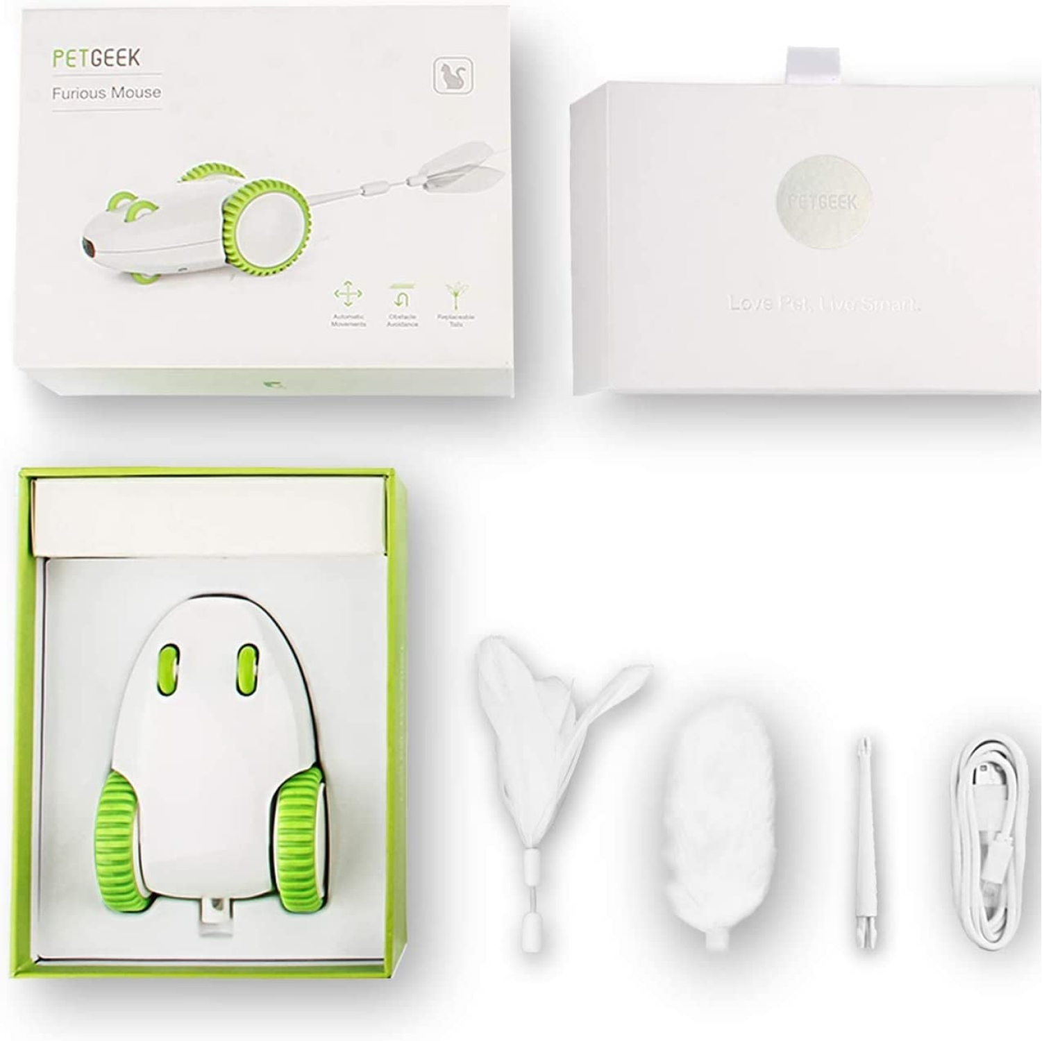 Pet Geek Furious Mouse Toy for Cats (White/Green) image 6