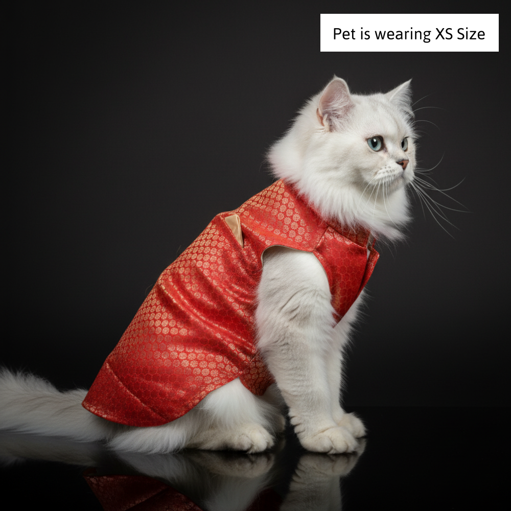 Skatrs Brocade Gold Printed Sherwani for Dogs and Cats (Red) image 8