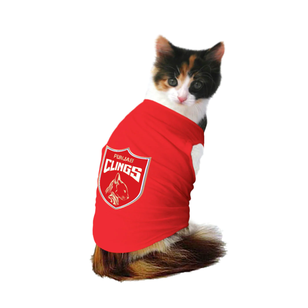 Ruse IPL "Punjab Clings" Printed Tank Jersey for Cats (Poppy Red) | Indian Pet League