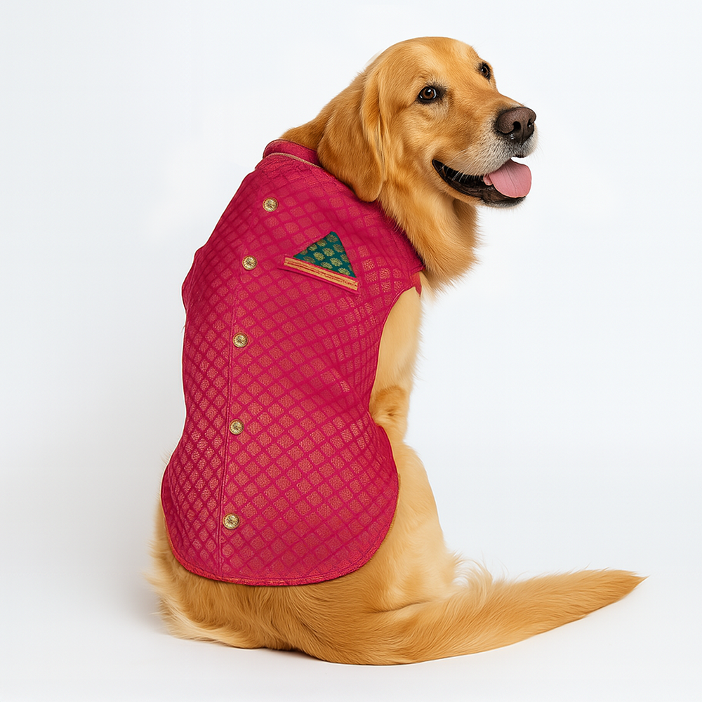 Pawsindia Traditional Royal Brocade Kurta for Dogs (Pink)