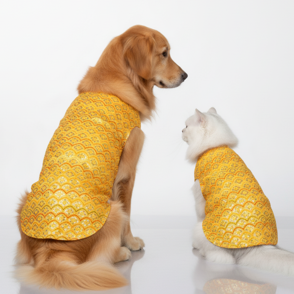 Skatrs Festive Sequence Embroidered Sherwani for Cats and Dogs (Yellow)