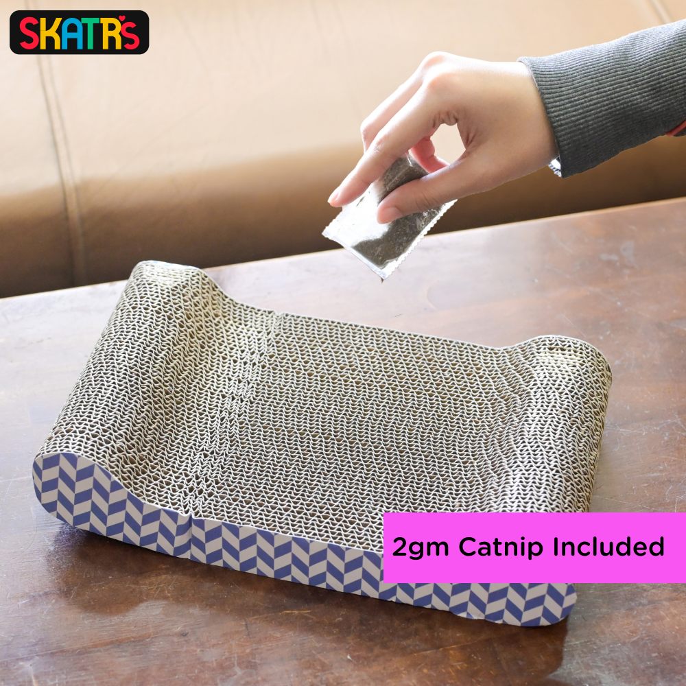 Skatrs Lounge Corrugated Cardboard Scratcher Pad Toy With Catnip for Cats (Length 38cm) image 3