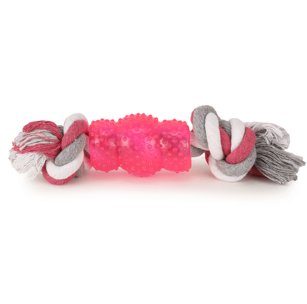Basil Cotton Rope Rubber Chew Toy with Hard TPR Centre for Dogs (Pink) image 1