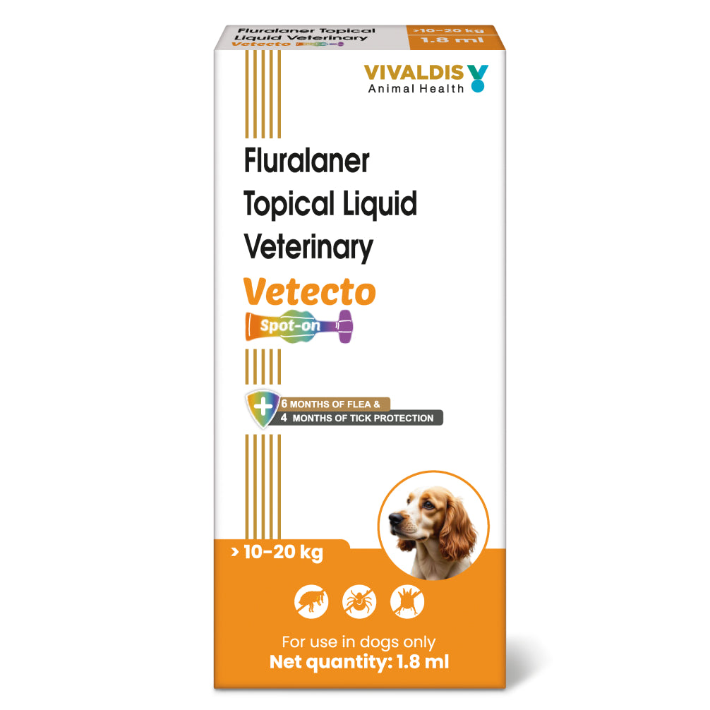 Vivaldis Vetecto Spot On (Fluralaner) Tick & Flea Protection for Dogs (10 to 20kg)