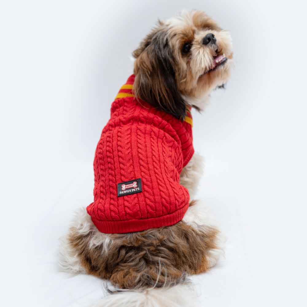Pawgypets High Neck Cable Kint Sweater for Dogs and Cats (Red) image 2