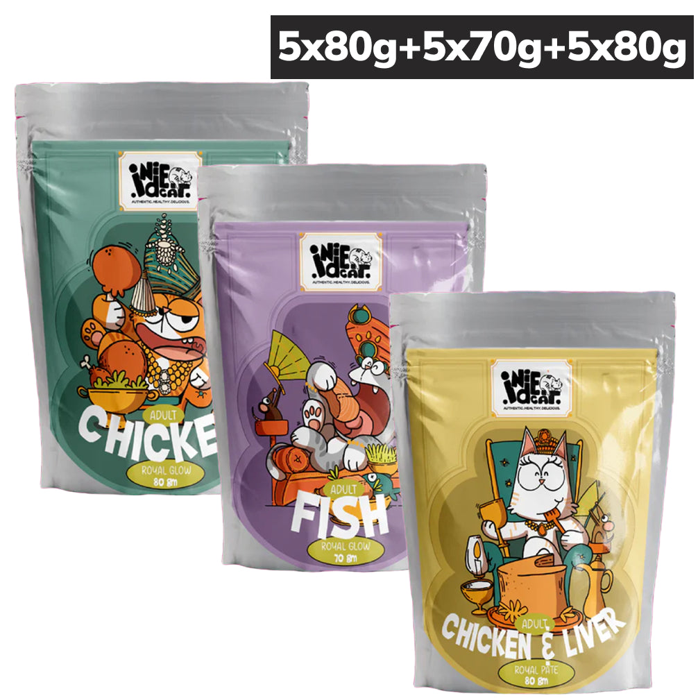 IndieCat Royal Glow Chicken and Mackerel Fish and Pate Chicken & Liver  Combo Adult Cat Wet Food