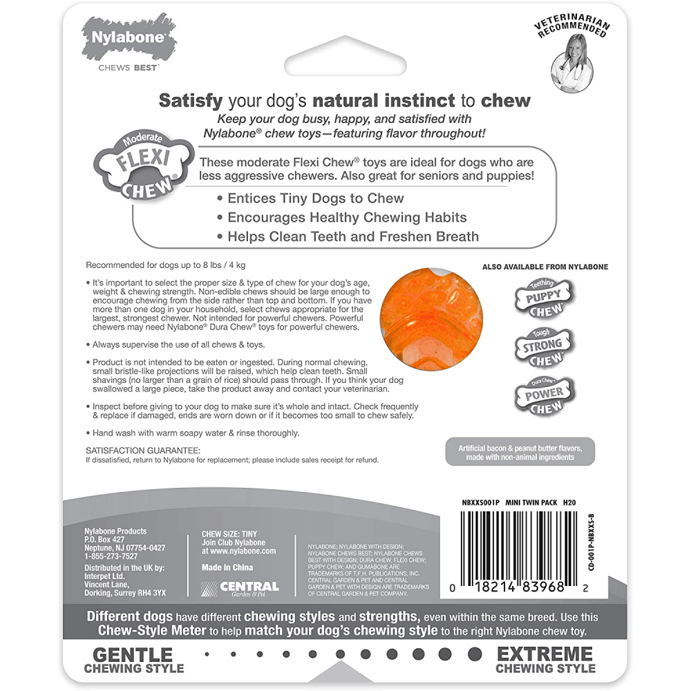 Nylabone Puppy Teething Peanut Butter and Bacon Flavoured Flexi Chew Bone Toy for Dogs (Orange/Blue) image 3