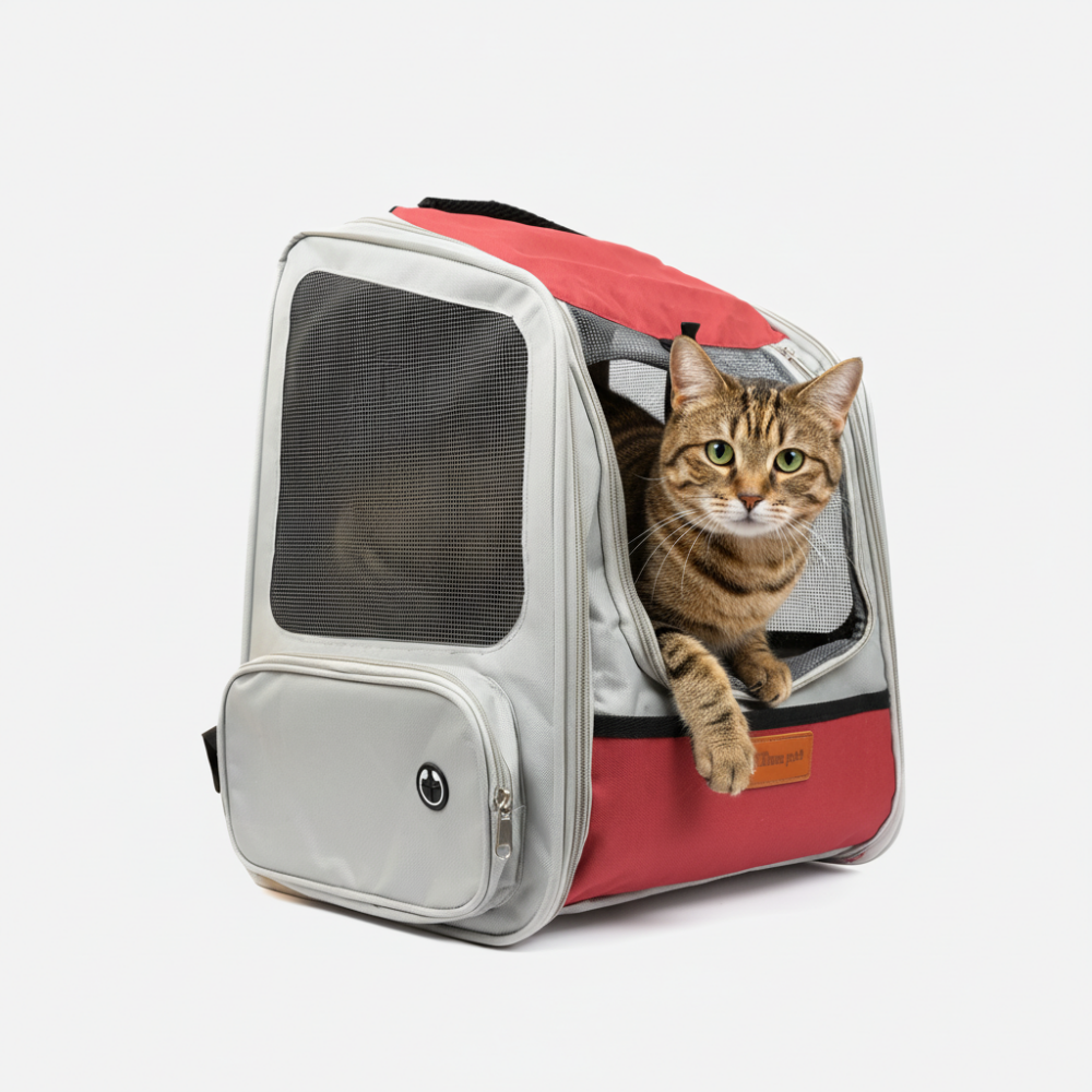 Skatrs Breathable Cat Backpack Carrier Foldable & Ventilated Travel Bag for Adult & Kitten Cats (Red)