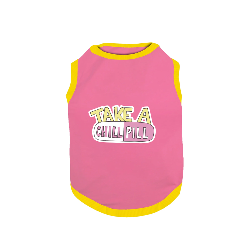 PawsIndia  Take A Chill Pill Printed with Ribbed Sleeves TShirt for Dogs (Pink) image 2