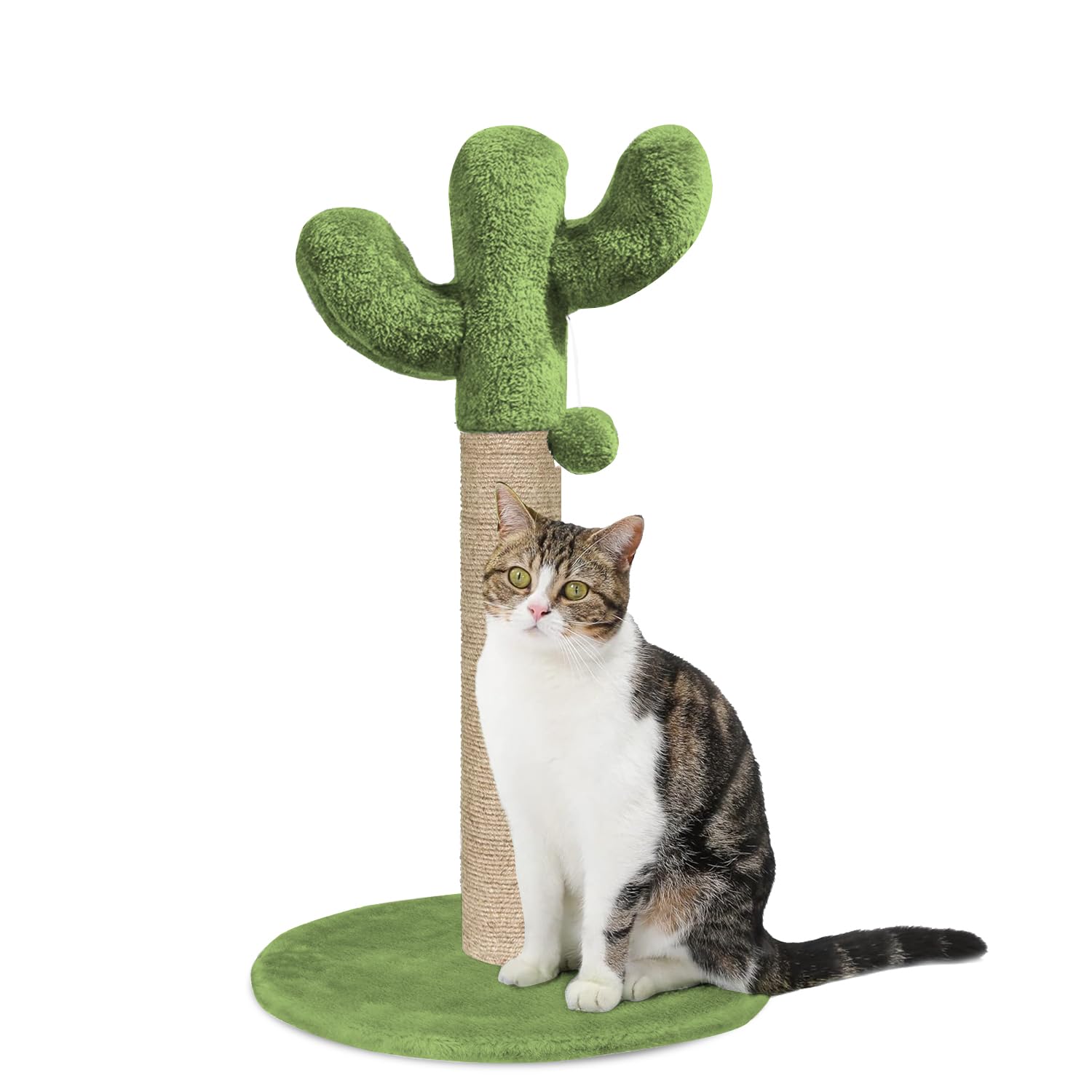 Furrlovers Cactus Scratching Post with Rope Wrapped Climbing Tower & Plush Top for Cats (Green)