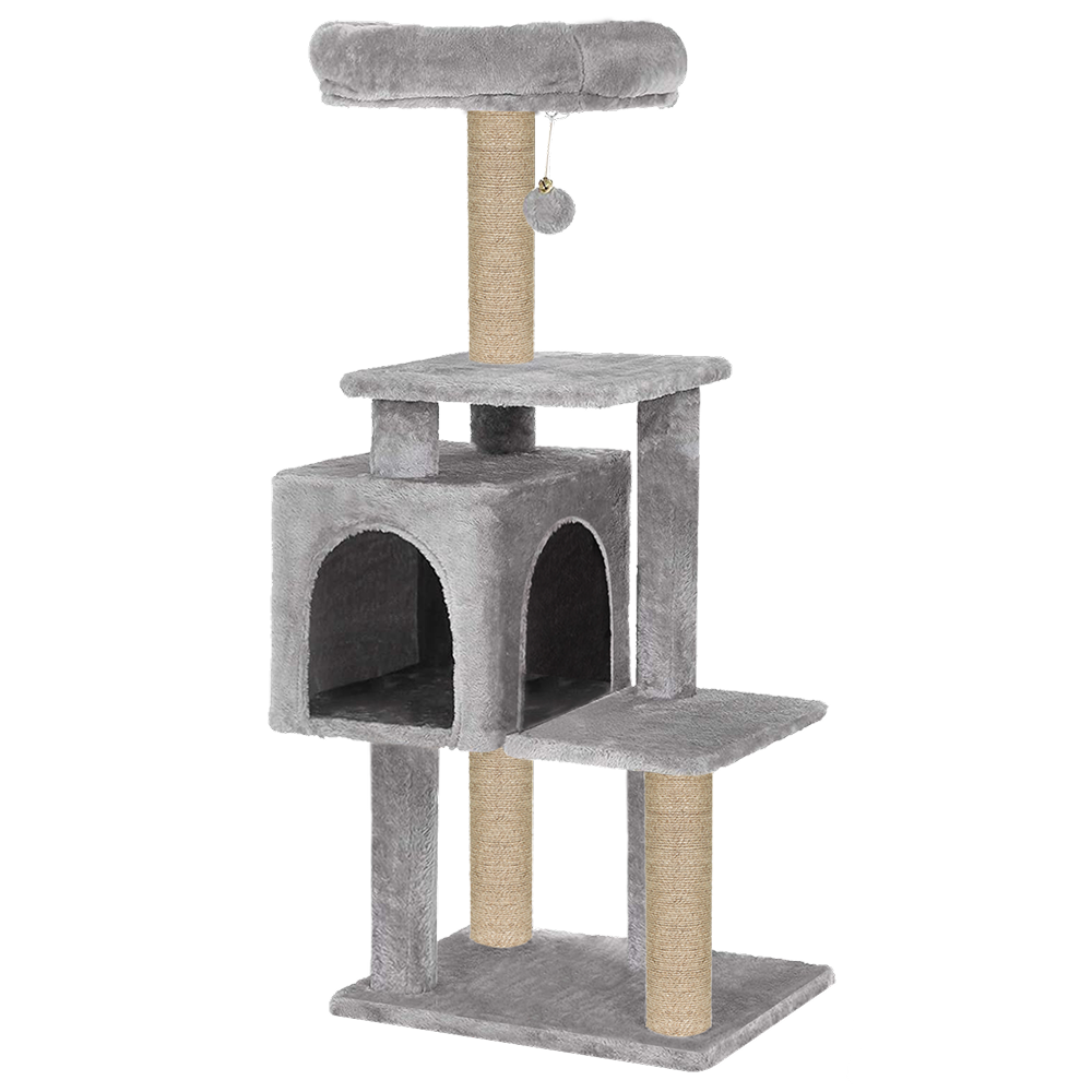 Furrlovers Plush Cat Scratching Post & Activity Tree with Hammock, Condo & Sisal Rope (Grey)