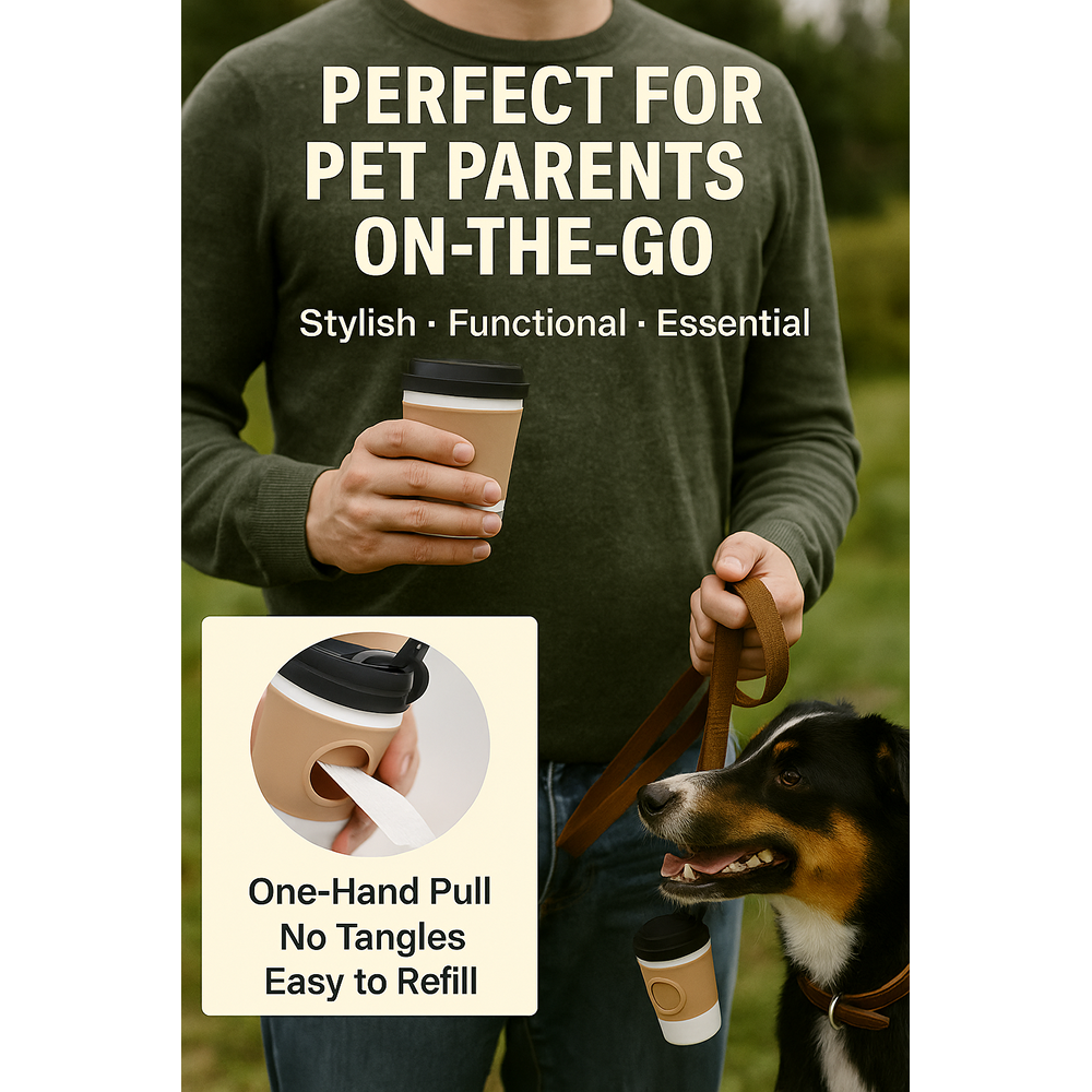 Talking Dog Club Coffee Cup Poop Bag Holder for Dogs and Cats (Brown/White) image 9