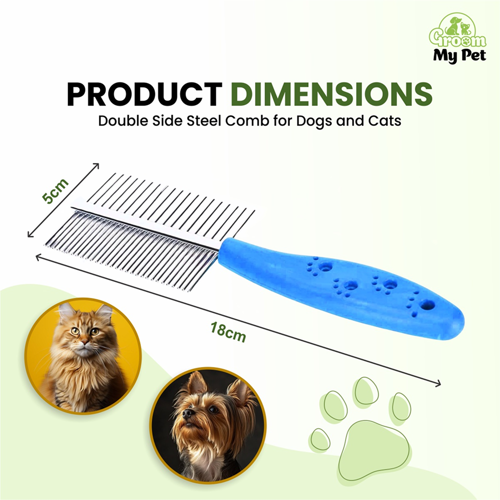 Groom My Pet Double Side Steel Comb for Dogs and Cats (Blue) image 4