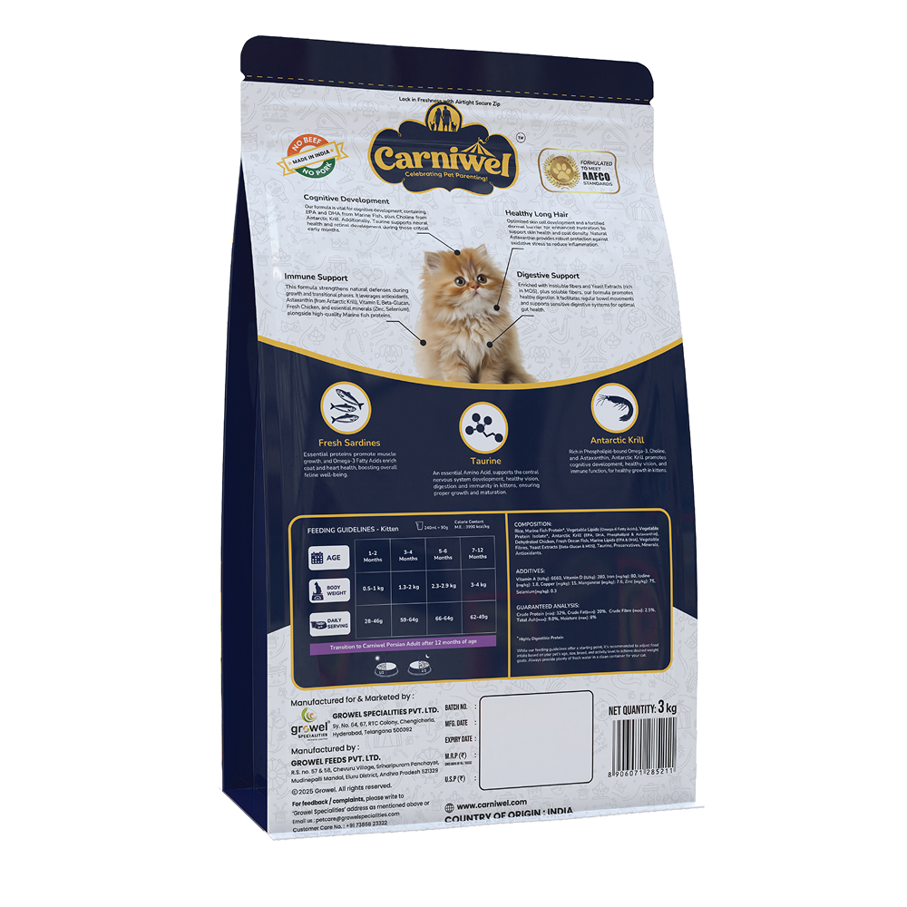 Carniwel Natural Nutrition for Skin, Digestion & Hairball Control Persian Kitten Cat Dry Food image 10