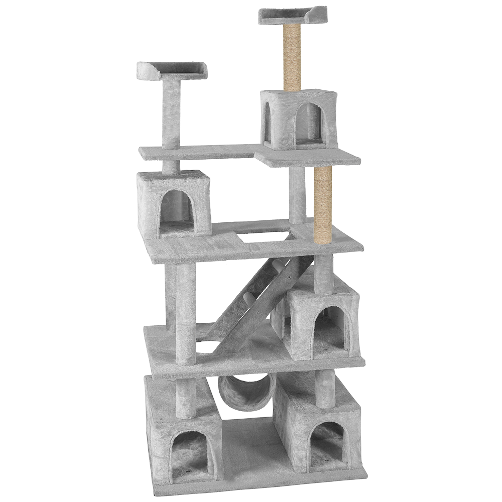 Furrlovers Multilevel Cat Tree with Ladder, Tunnel & Jute Rope Scratching Posts (Grey)