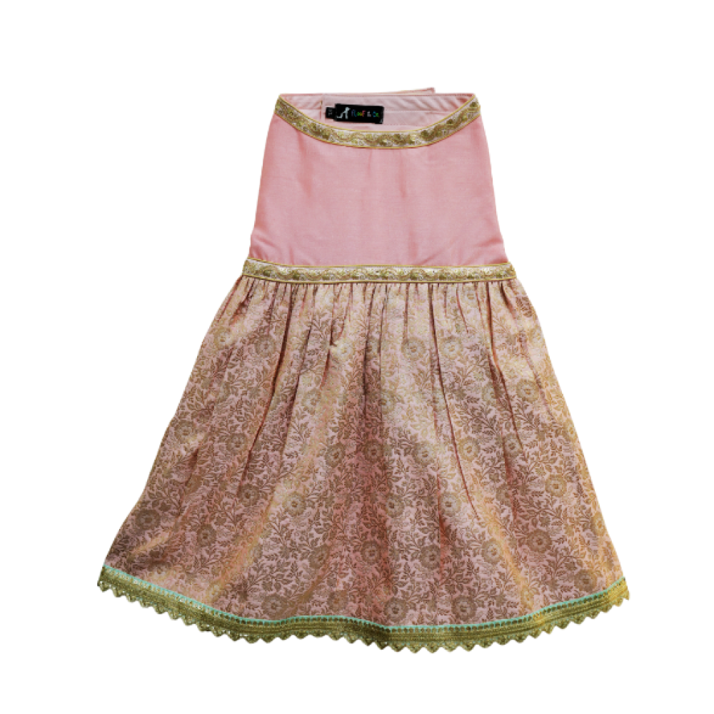 Floof & Co Pastel Banarasi Lehenga for Dogs (Pink/Gold) image 2
