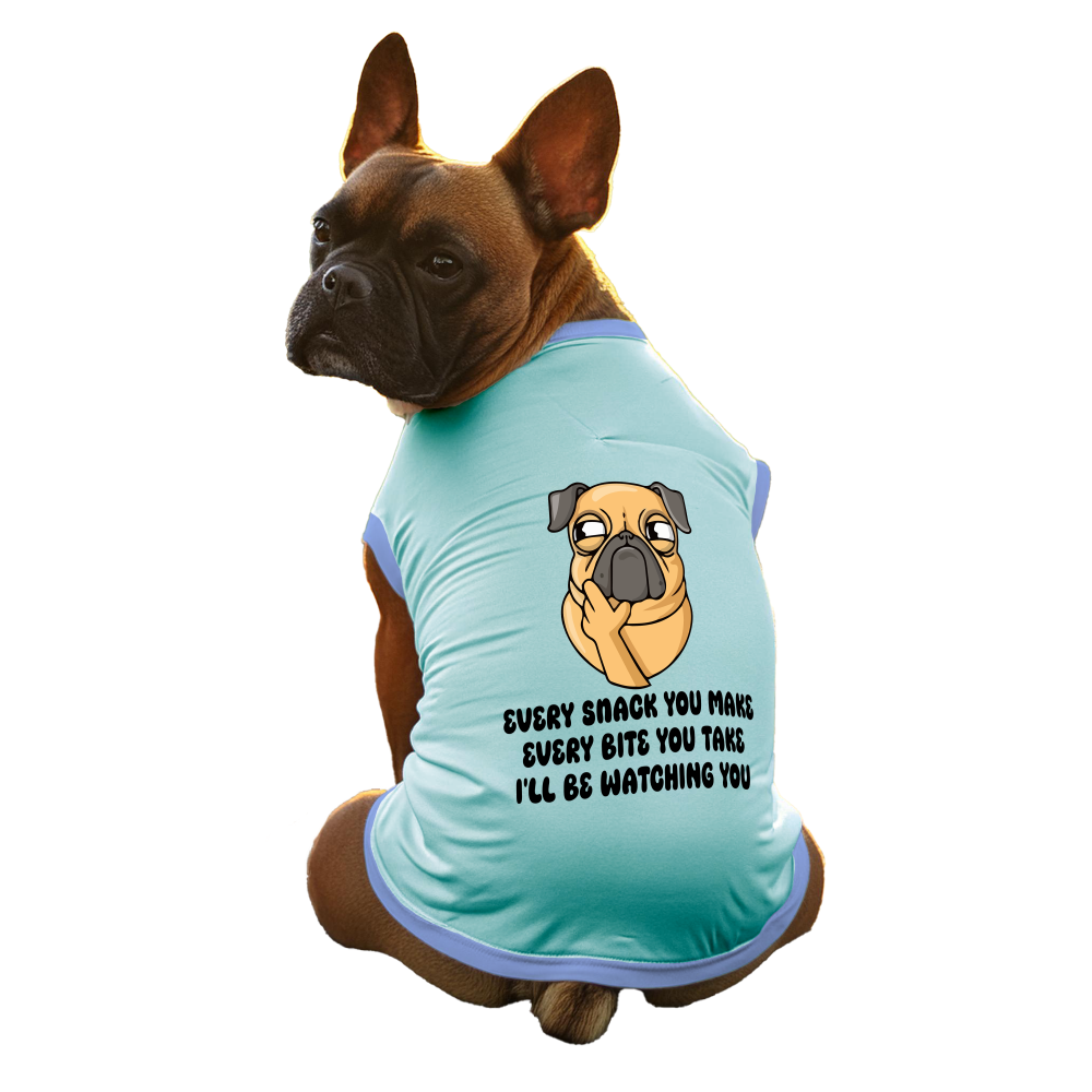 Cheeku I'll Be Watching You Graphic Cotton T Shirt for Dogs and Cats (Sky Blue) image 1