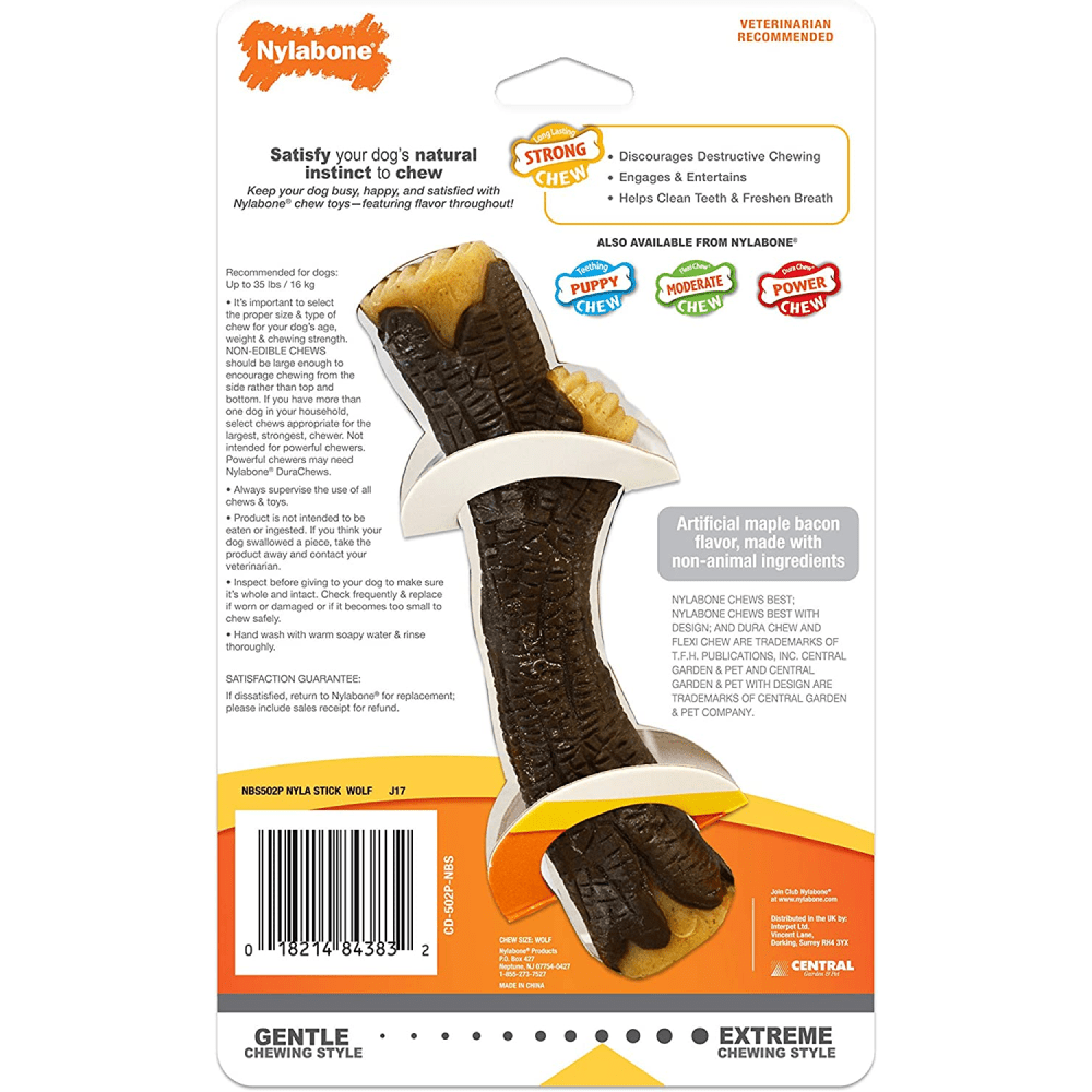 Nylabone Puppy Teething Maple Bacon Flavoured Stong Chew Real Wood Sticks Toy for Dogs (Brown) image 4
