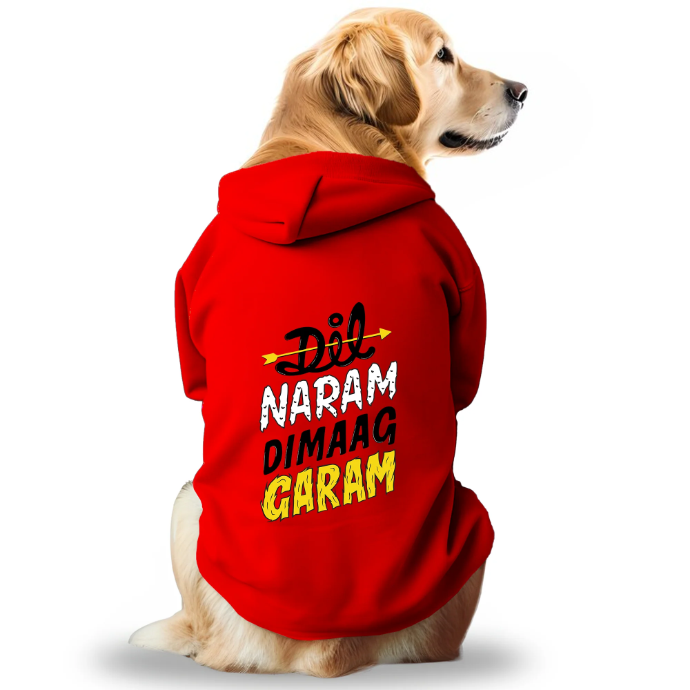 Pawsindia Dil Naram Dimag Garam Hoodie for Dogs (Red) image 1