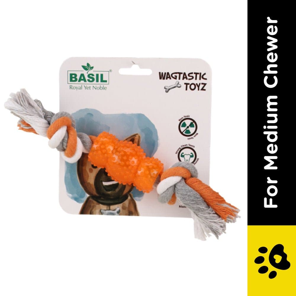 Basil Cotton Rope Rubber Chew Toy with Hard TPR Centre for Dogs (Orange) image 2