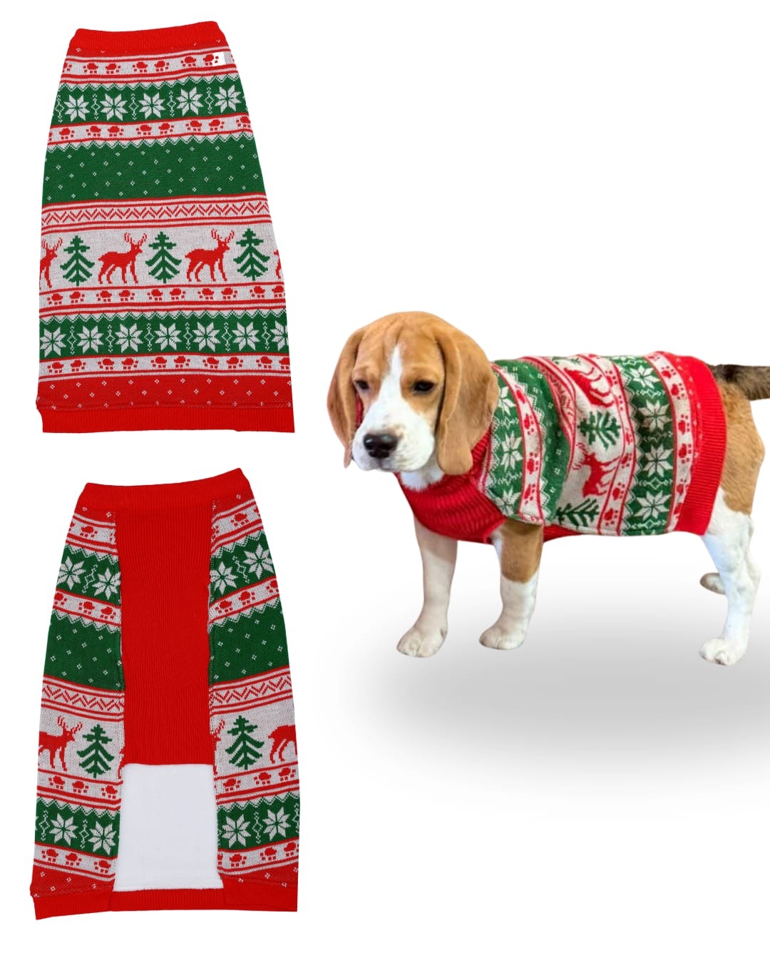 Petsnugs Nordic Knit Sweater for Dogs and Cats (Red/White/Green) image 5